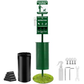 Dog Waste Station with Hand Wash Bottle, Commercial Dog Poop Station, 11.5 Gallons Pet Waste Bin with 50 Can Liners, Bag Dispenser & 600 Waste Bags