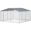 Outdoor Dog Kennel Galvanized Steel Fence with Cover Secure Lock Mesh Sidewalls for Backyard 13' x 13' x 7.5'