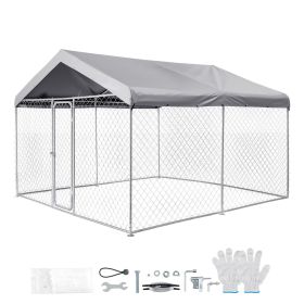 Outdoor Dog Kennel, 9.84 x 9.84 x 7.05 ft Large Dog Kennel with Secure Lock, Outside Dogs Enclosures with UV-Resistant & Waterproof Roof Cover
