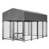Dog Kennel Outdoor with Roof, 4.23'x7.81'x4.83' Welded Wire Enclosure, Heavy Duty Dog Crate with UV-Resistant Waterproof Cover