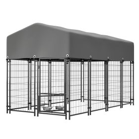Dog Kennel Outdoor with Roof, 4.23'x7.81'x4.83' Welded Wire Enclosure, Heavy Duty Dog Crate with UV-Resistant Waterproof Cover