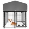 Dog Kennel Outdoor with Roof, 4.23'x7.81'x4.83' Welded Wire Enclosure, Heavy Duty Dog Crate with UV-Resistant Waterproof Cover