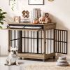 38" Dog Crate Furniture, Double Door Wooden Indoor Dog Kennel Furniture, Size L